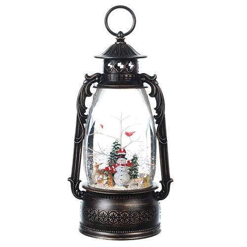 Glass lantern, snowman, LED and snow, 30x20x10 cm 1