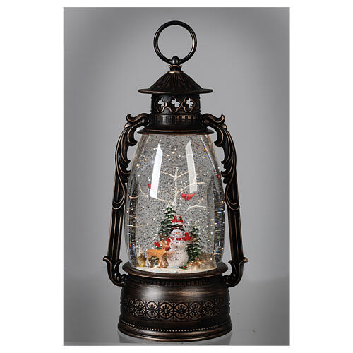 Glass lantern, snowman, LED and snow, 30x20x10 cm 2
