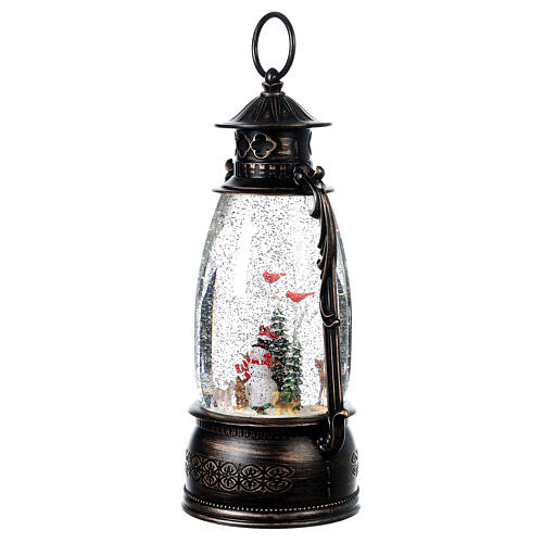 Glass lantern, snowman, LED and snow, 30x20x10 cm 3
