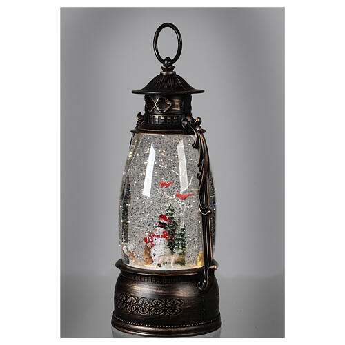 Glass lantern, snowman, LED and snow, 30x20x10 cm 4