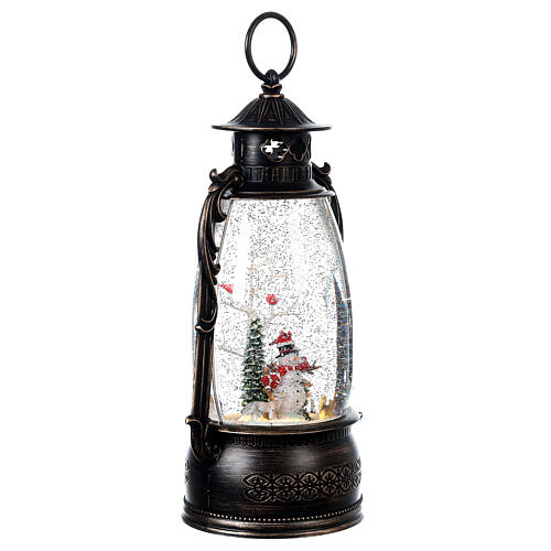 Glass lantern, snowman, LED and snow, 30x20x10 cm 5
