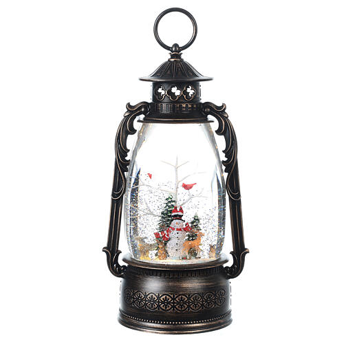 Glass lantern, snowman, LED and snow, 30x20x10 cm 6
