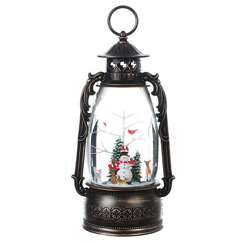 Glass lantern, snowman, LED and snow, 30x20x10 cm 7