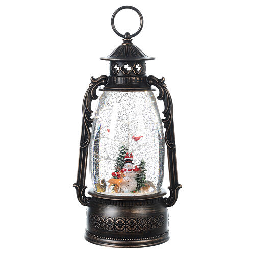 Glass lantern, snowman, LED and snow, 30x20x10 cm 8