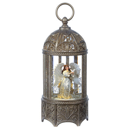 Cylindrical glass lantern, Angel, LED and glitter, 30x10x10 cm 1