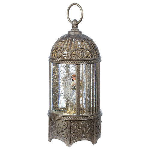 Cylindrical glass lantern, Angel, LED and glitter, 30x10x10 cm 3