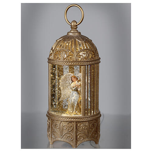 Cylindrical glass lantern, Angel, LED and glitter, 30x10x10 cm 4