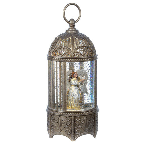 Cylindrical glass lantern, Angel, LED and glitter, 30x10x10 cm 5