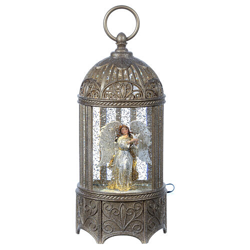 Cylindrical glass lantern, Angel, LED and glitter, 30x10x10 cm 6