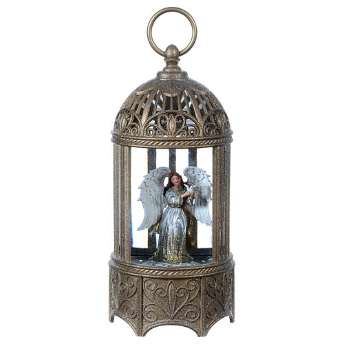 Cylindrical glass lantern, Angel, LED and glitter, 30x10x10 cm 7