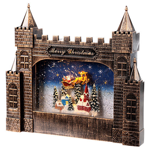 Christmas castle, Santa's sleigh, glass, snow and LED lights, 25x30x5 cm 4