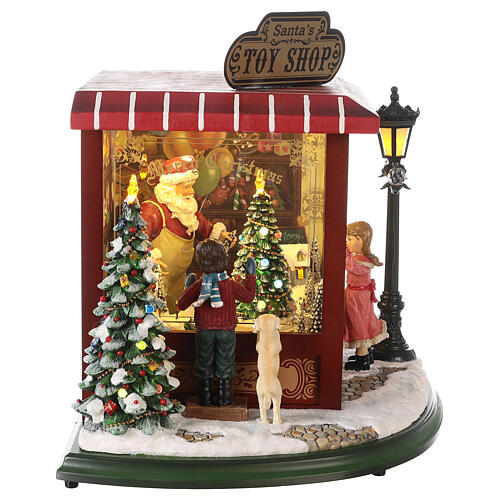 Cenário natalino em miniatura loja de brinquedos Pai Natal pilhas e corrente 37x33x33 cm 3