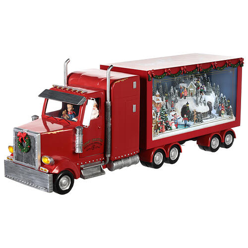 Camion rouge Père Noël 65x25x15 cm train en mouvement courant électrique 3