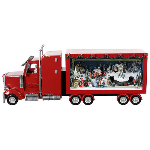 Camião vermelho do Pai Natal com paisagem nevada, comboio, movimento corrente 66x23,5x16 cm 1