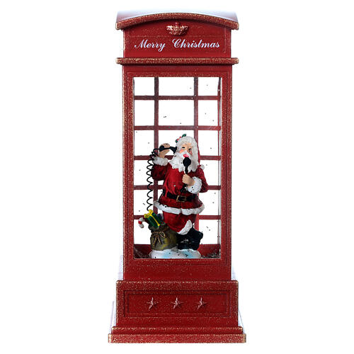 Cabina telefónica roja Papá Noel 25x10x10 cm pila 6