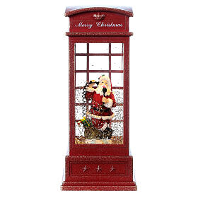 Cabine téléphonique rouge Père Noël 25x10x10 cm piles