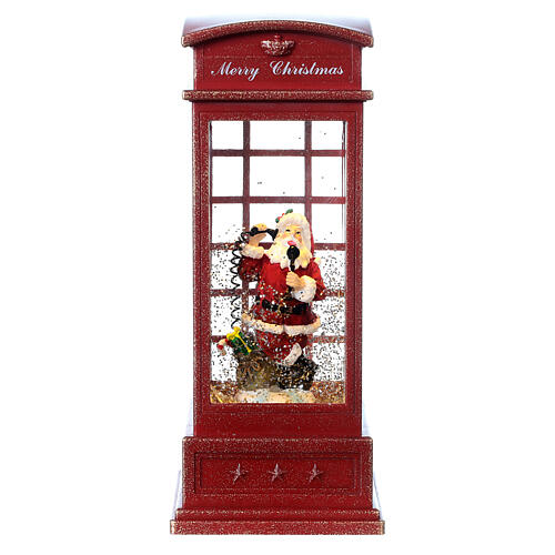 Cabine téléphonique rouge Père Noël 25x10x10 cm piles 1