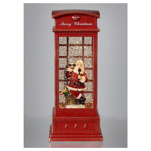 Cabine téléphonique rouge Père Noël 25x10x10 cm piles 2