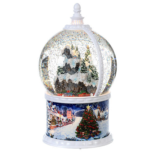 Snow ball with Christmas village, train in motion, battery powered LED, 30 cm 3