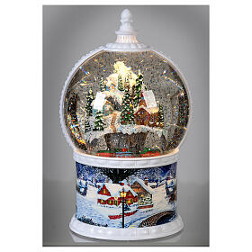 Boule à neige avec village de Noël, train en mouvement, 30 cm LEDs à piles