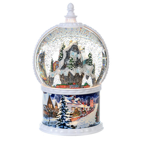 Snow globe with Christmas village moving train 30 cm LED battery 1
