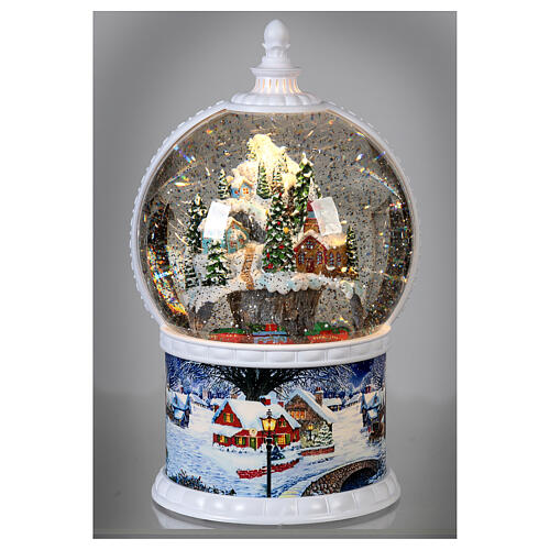 Snow globe with Christmas village moving train 30 cm LED battery 2