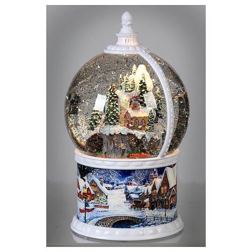 Snow globe with Christmas village moving train 30 cm LED battery 4
