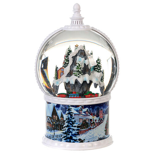 Snow globe with Christmas village moving train 30 cm LED battery 6