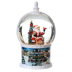 Snow globe with Santa 30 cm, LED and snow, animals in motion, battery