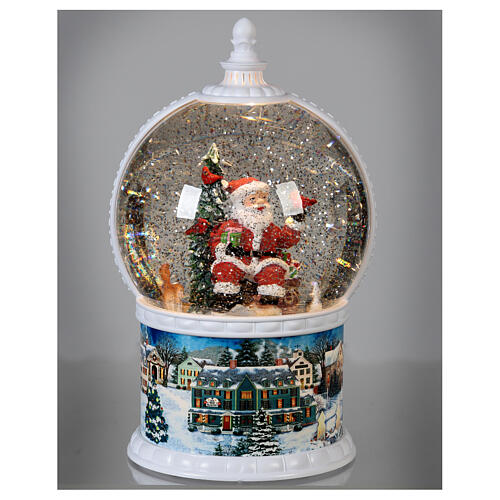 Snow globe with Santa 30 cm, LED and snow, animals in motion, battery 2