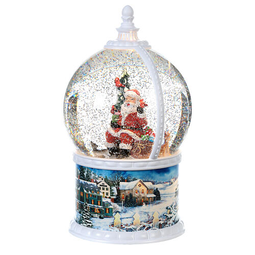 Snow globe with Santa 30 cm, LED and snow, animals in motion, battery 3