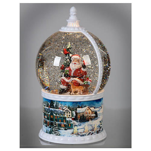 Snow globe with Santa 30 cm, LED and snow, animals in motion, battery 4