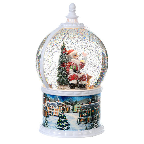 Snow globe with Santa 30 cm, LED and snow, animals in motion, battery 5
