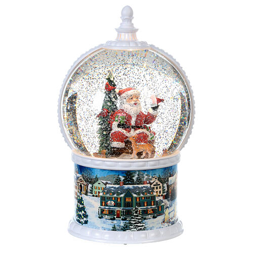 Snow globe with Santa 30 cm, LED and snow, animals in motion, battery 6