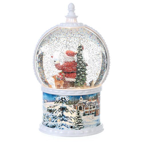 Snow globe with Santa 30 cm, LED and snow, animals in motion, battery 7