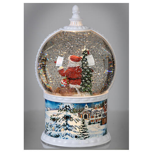 Snow globe with Santa 30 cm, LED and snow, animals in motion, battery 8