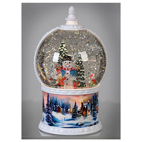 Snow globe with snowman 30 cm, LED and snow, children in motion, battery