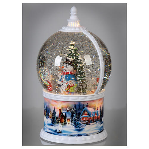 Snow globe with snowman 30 cm, LED and snow, children in motion, battery 4