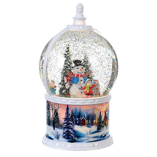Snow globe with snowman 30 cm, LED and snow, children in motion, battery 5