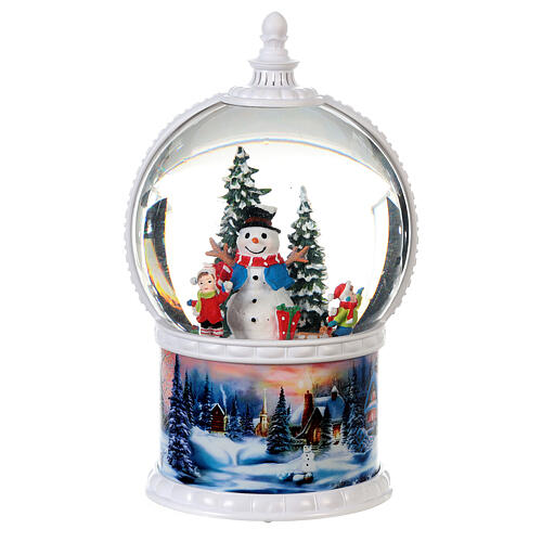 Snow globe with snowman 30 cm, LED and snow, children in motion, battery 6