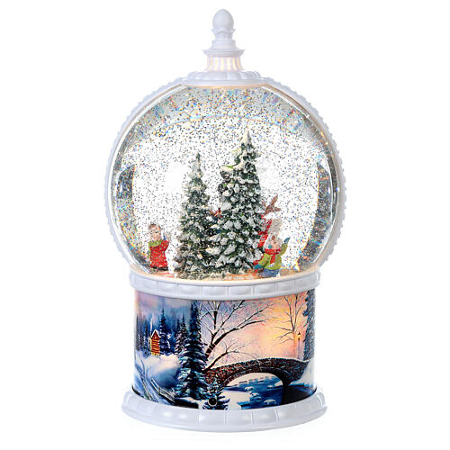 Snow globe with snowman 30 cm, LED and snow, children in motion, battery 7