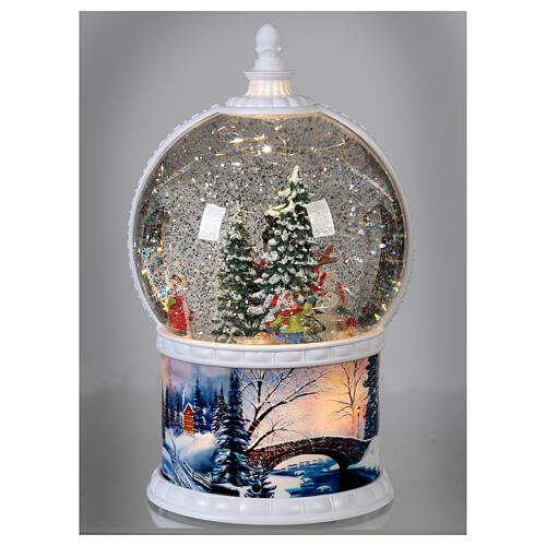 Snow globe with snowman 30 cm, LED and snow, children in motion, battery 8