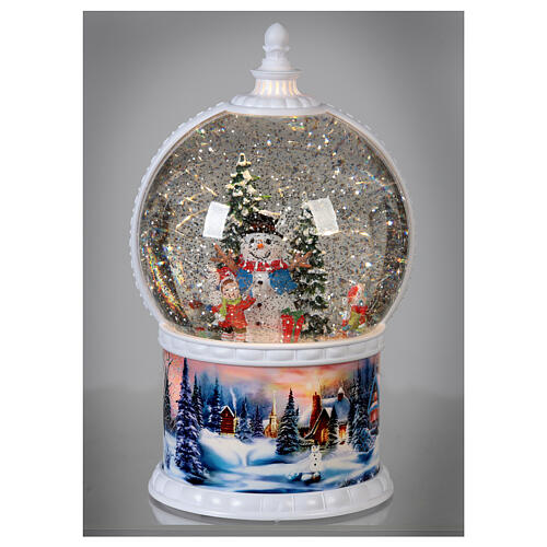 Esfera de vidrio Muñeco de nieve 30 cm LED niños movimiento pila 2