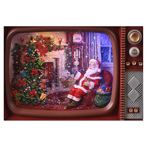 Christmas televition with Santa, glass, snow and LED lights, 20x25x10 cm 2