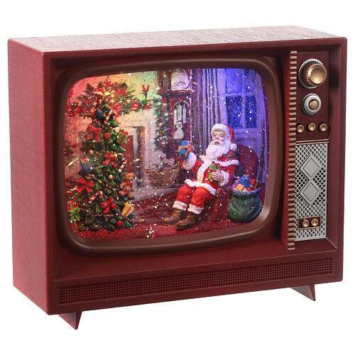 Christmas televition with Santa, glass, snow and LED lights, 20x25x10 cm 4