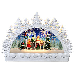 Media luna vidrio nieve familia de coristas 25x30x8 cm