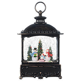 Glass lantern with snow, family of snowmen, 30x20x10 cm