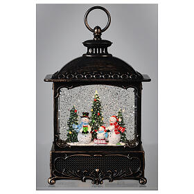 Glass lantern with snow, family of snowmen, 30x20x10 cm
