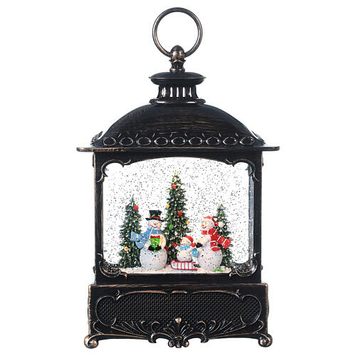 Glass lantern with snow, family of snowmen, 30x20x10 cm 1