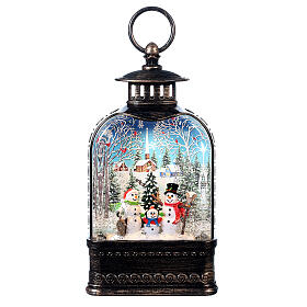 Glass lantern with snow, snowmen, 30x10x5 cm